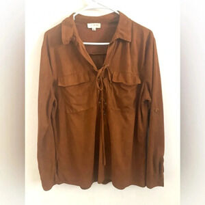Umgee Y2K Blouse Large Faux Suede western Festival Indie Cowgirl